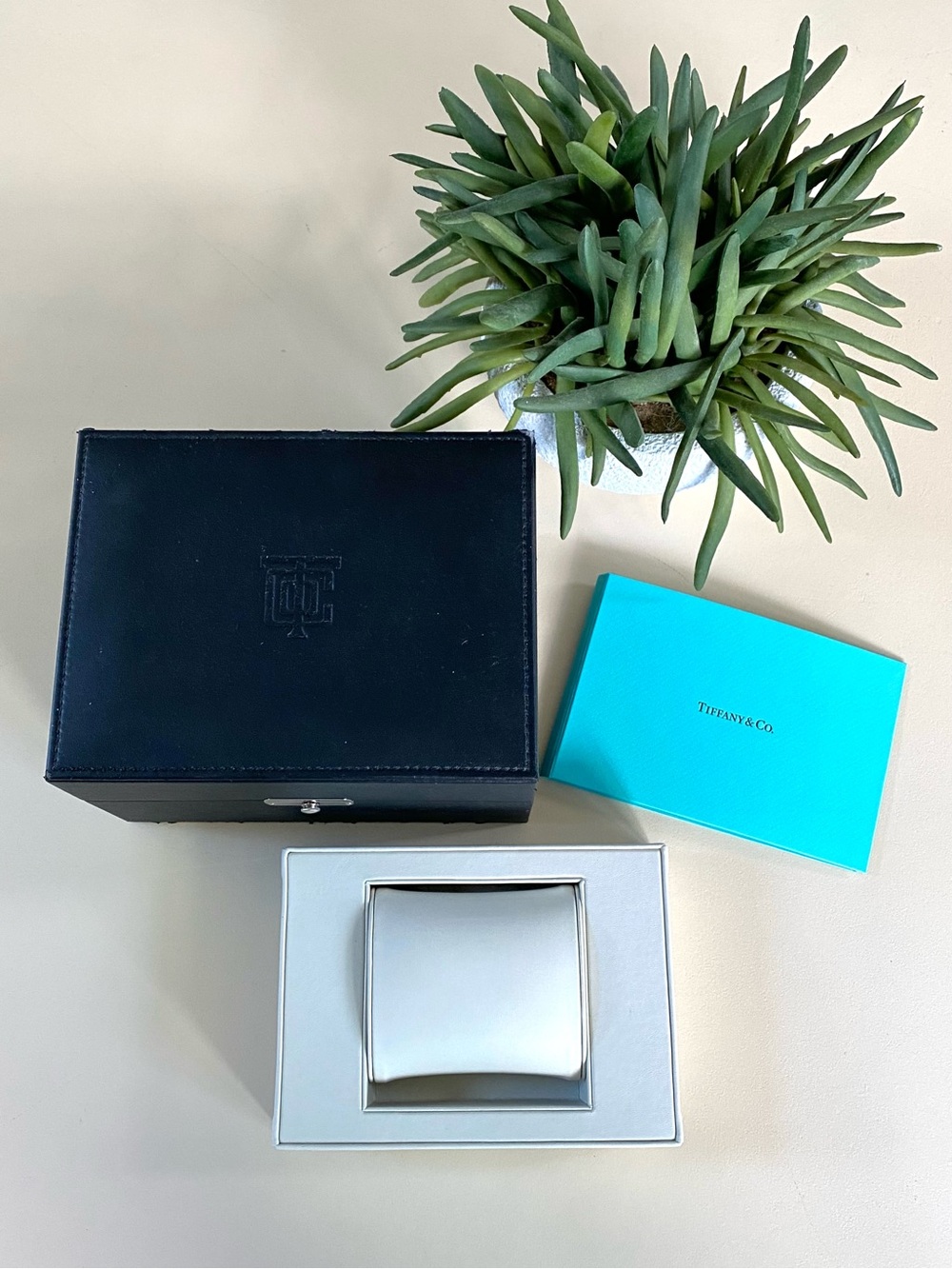 TIFFANY & CO. - Black Leather Watch Jewelry Box Case
